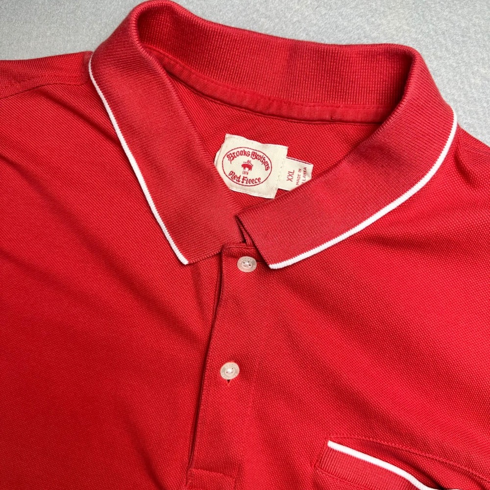 Brooks Brothers Red Fleece Polo Mens XXL Red Tipped Piqué Pocket Shirt